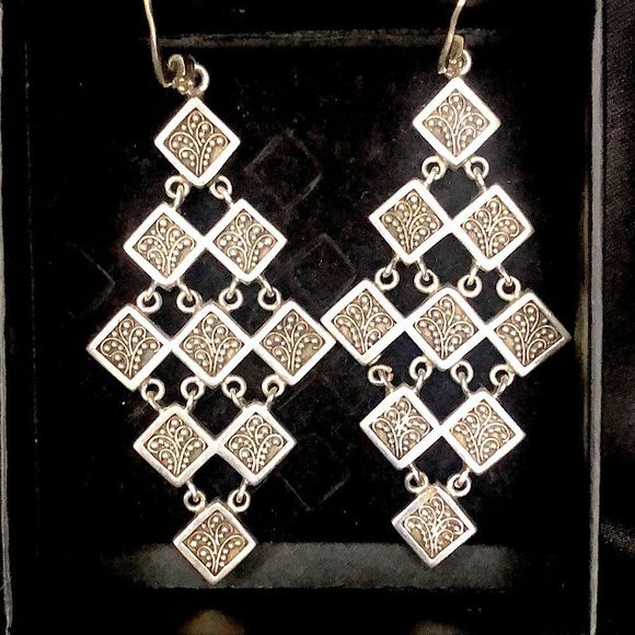 LOIS HILL Sterling Silver Oxidized Granulated Drop Dangle Chandelier Earrings - Picture 4 of 9